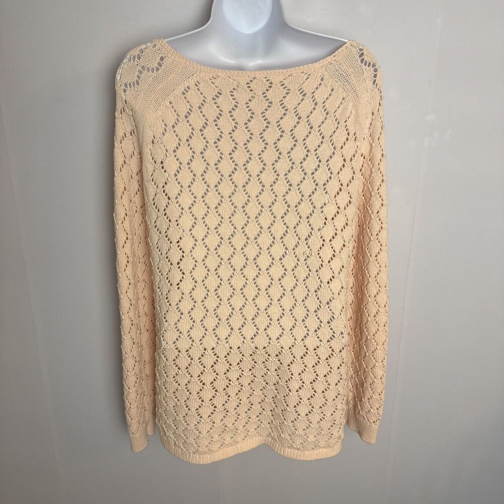 LOFT Womens Open Knit Sweater Med‎ Cotton Pink Coastal Lightweight Minimalist - Picture 3 of 6